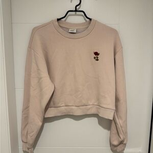 Sunday Best Pink Cropped Sweatshirt with Rose Embroidery